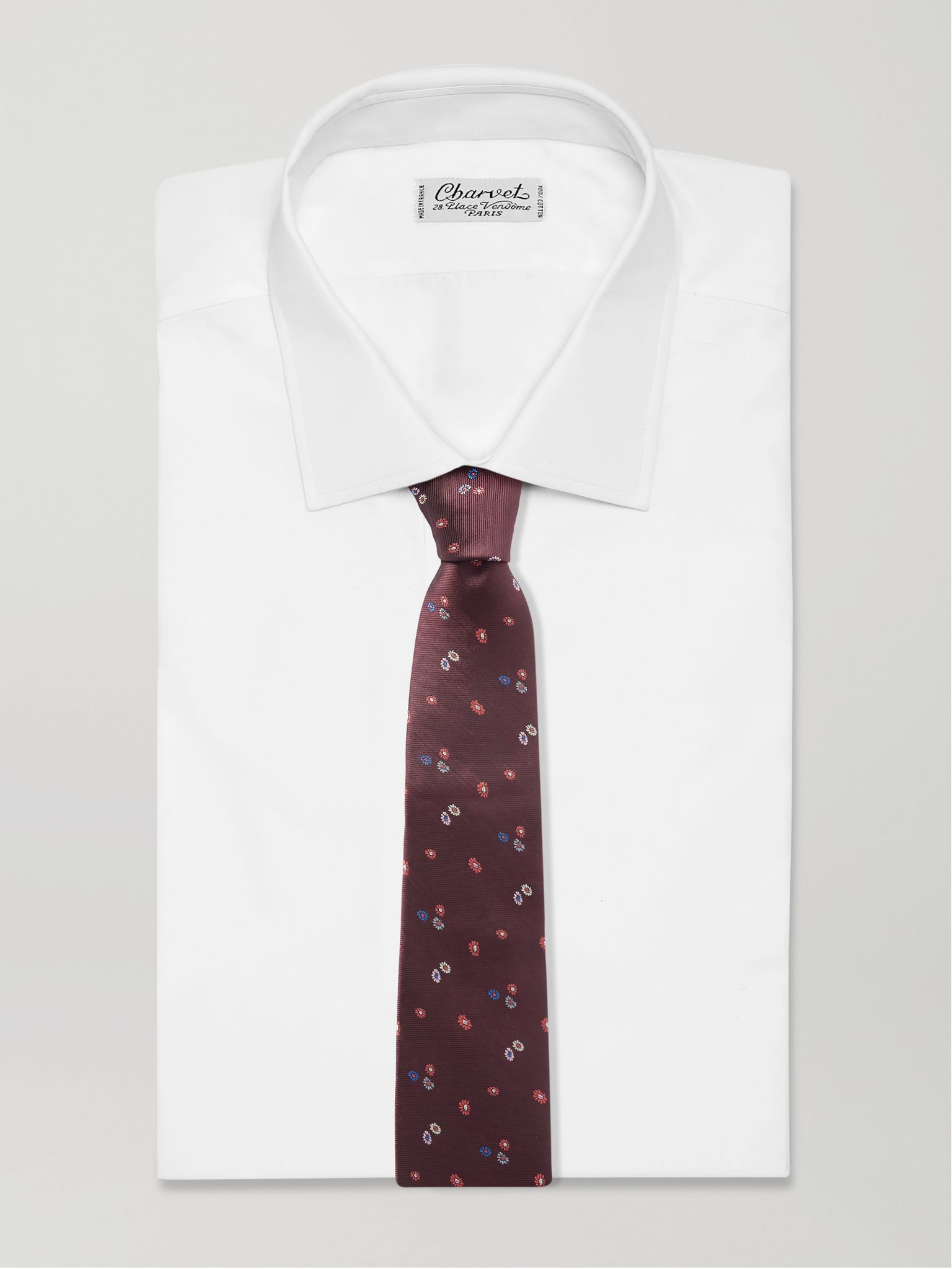 8cm Embroidered Silk-Faille Tie Burgundy - 2