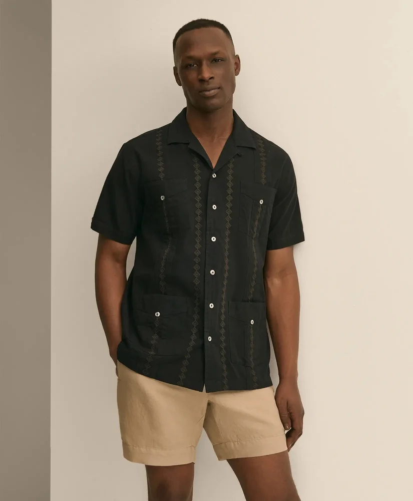 Cotton Guayabera Embroidered Short-Sleeve Shirt - 1