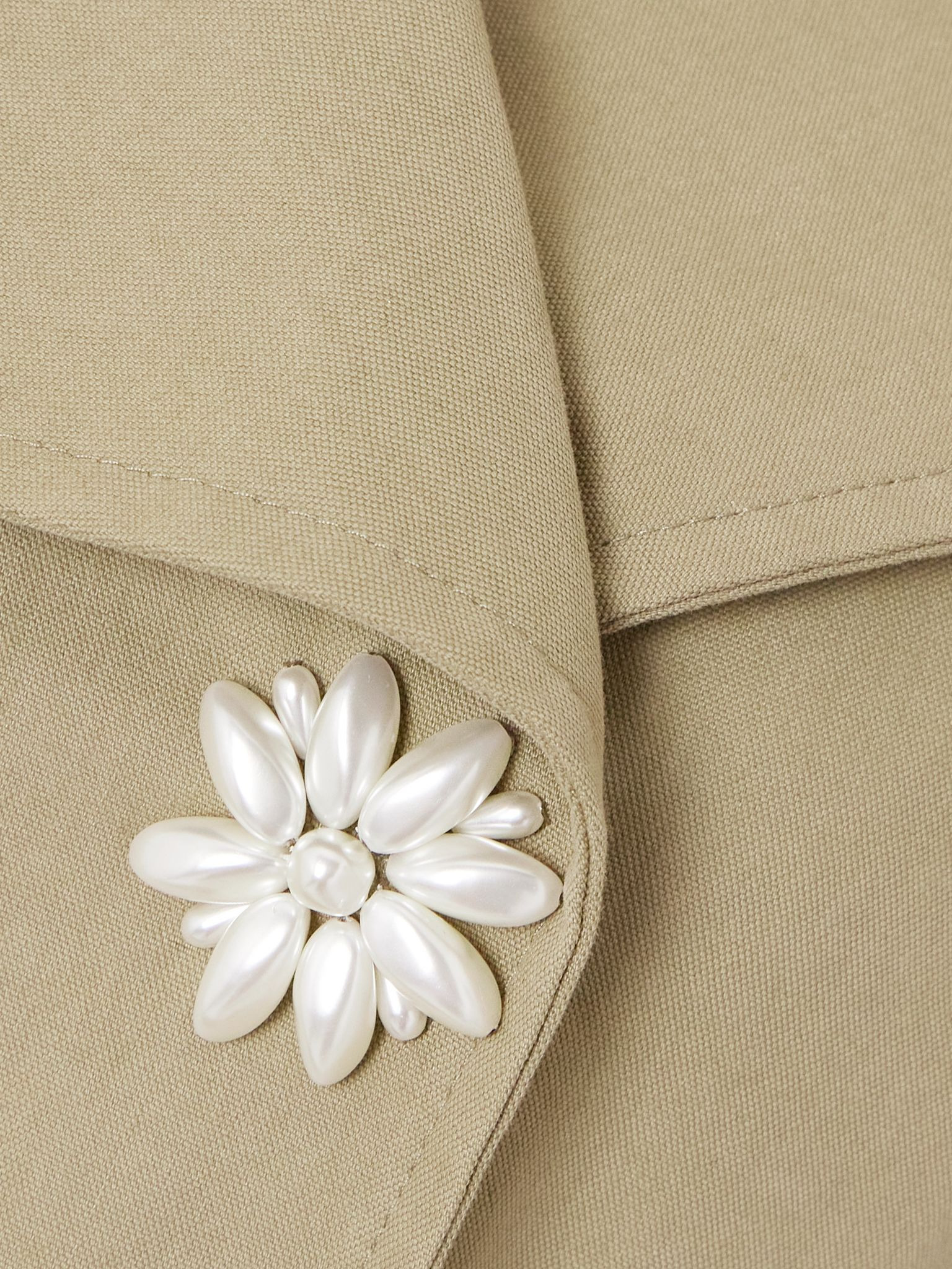 Belted double-breasted embellished cotton-blend canvas trench coat Beige - 6