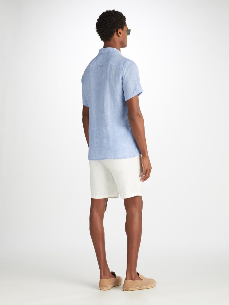 Men's Short Sleeve Shirt Monaco Linen Blue - 4