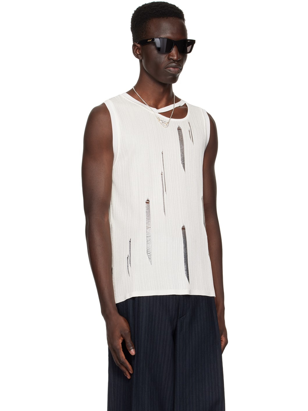 White Ribbed Tank Top - 2