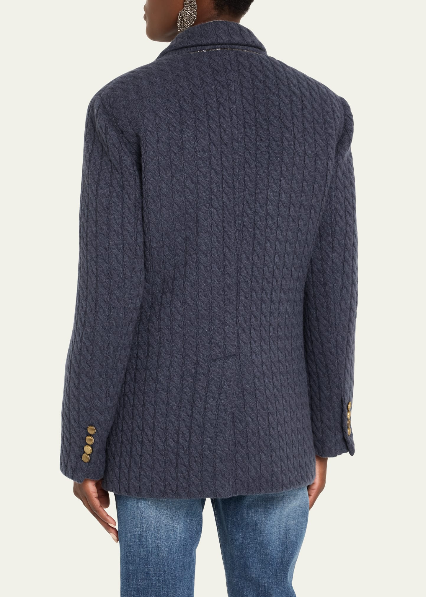 Cashmere Cable Knit Double-Breasted Blazer - 3