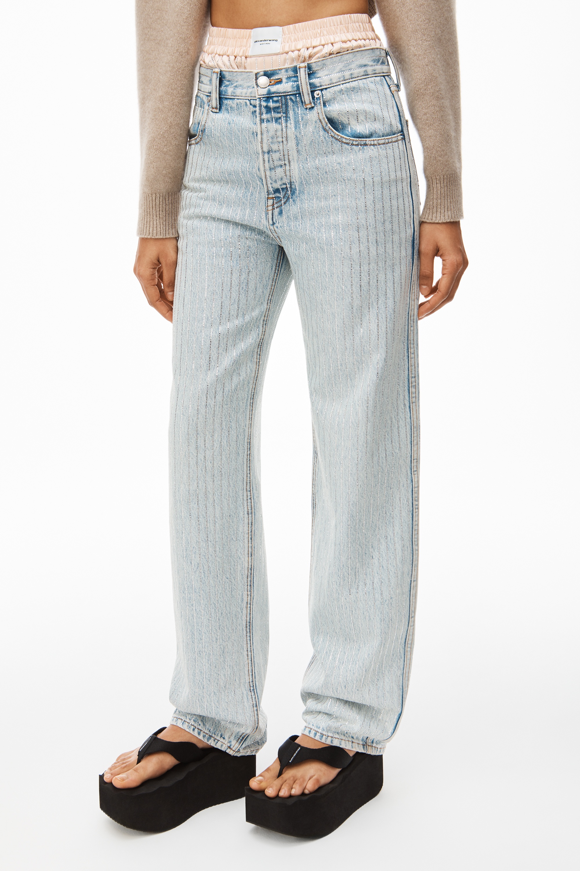 CRYSTAL STRIPE SKATER PANT IN DENIM - 3