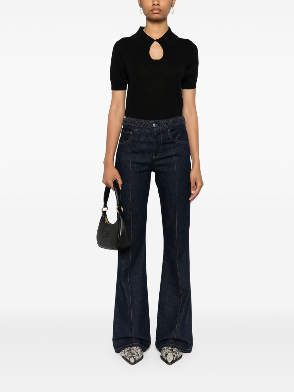 keyhole-neck ribbed polo top - 2