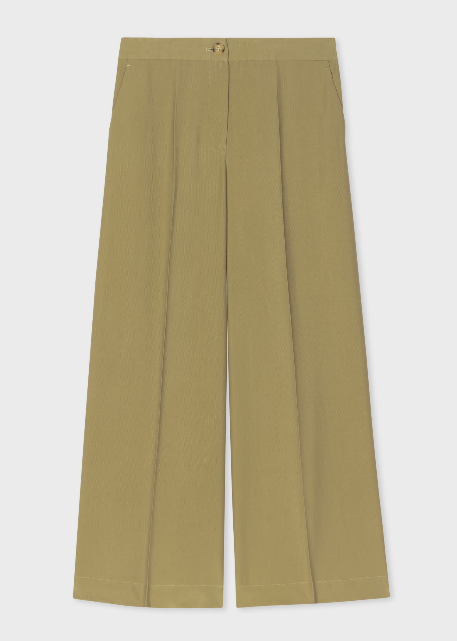 Khaki Wide Leg Cropped Trousers - 1