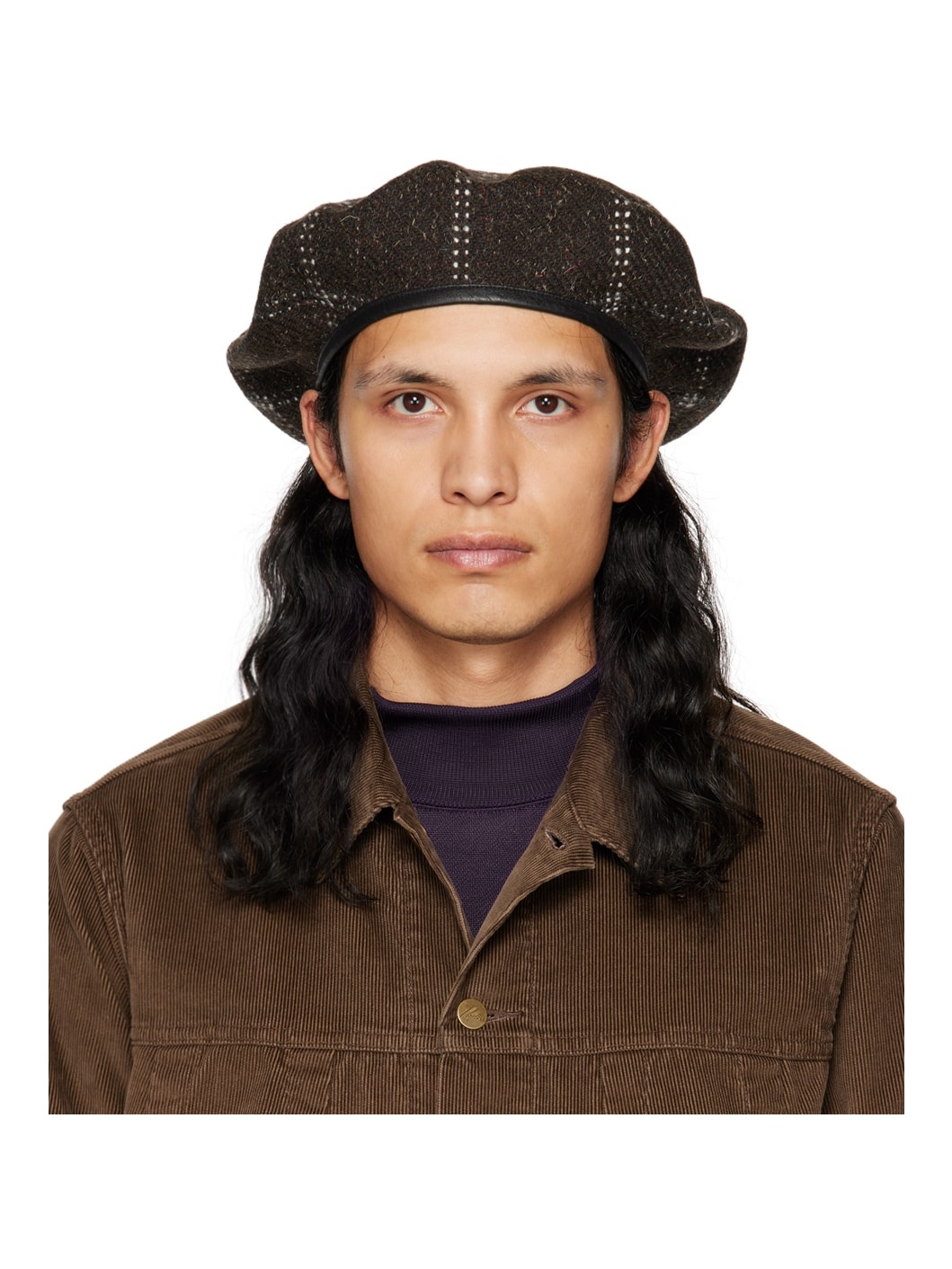 Brown Check Beret - 1