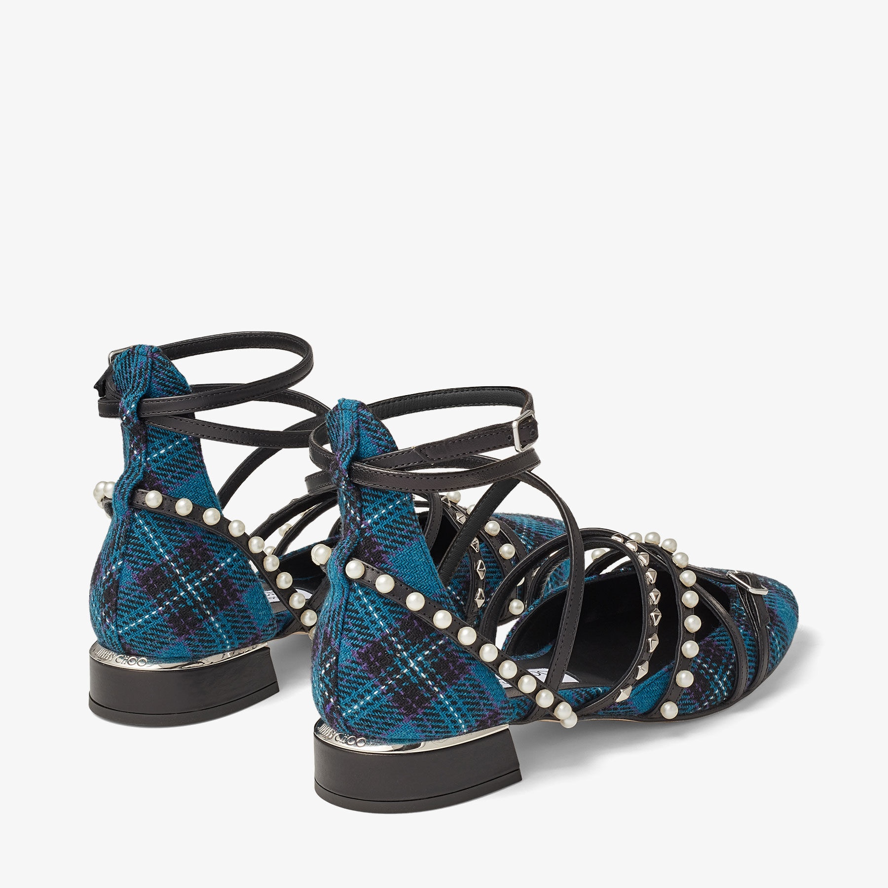 Celestia 25
Peacock Tartan Fabric Pumps with Pearls and Studs - 5
