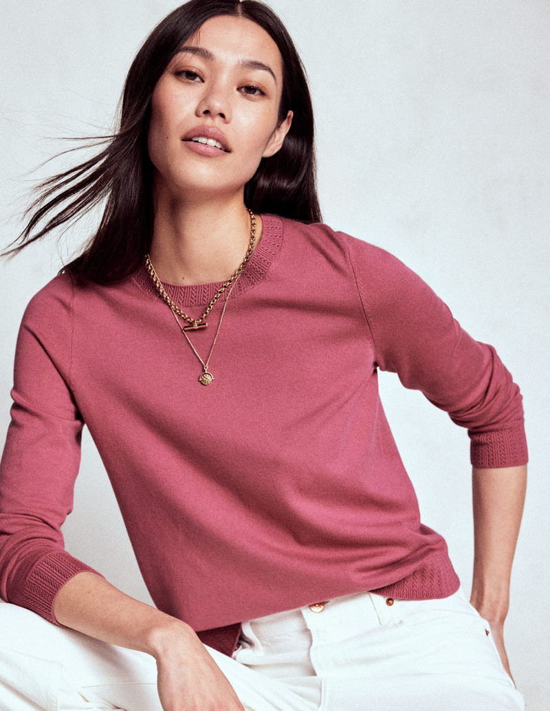 Emilia Cotton Crew Sweater-Pink Heather 3