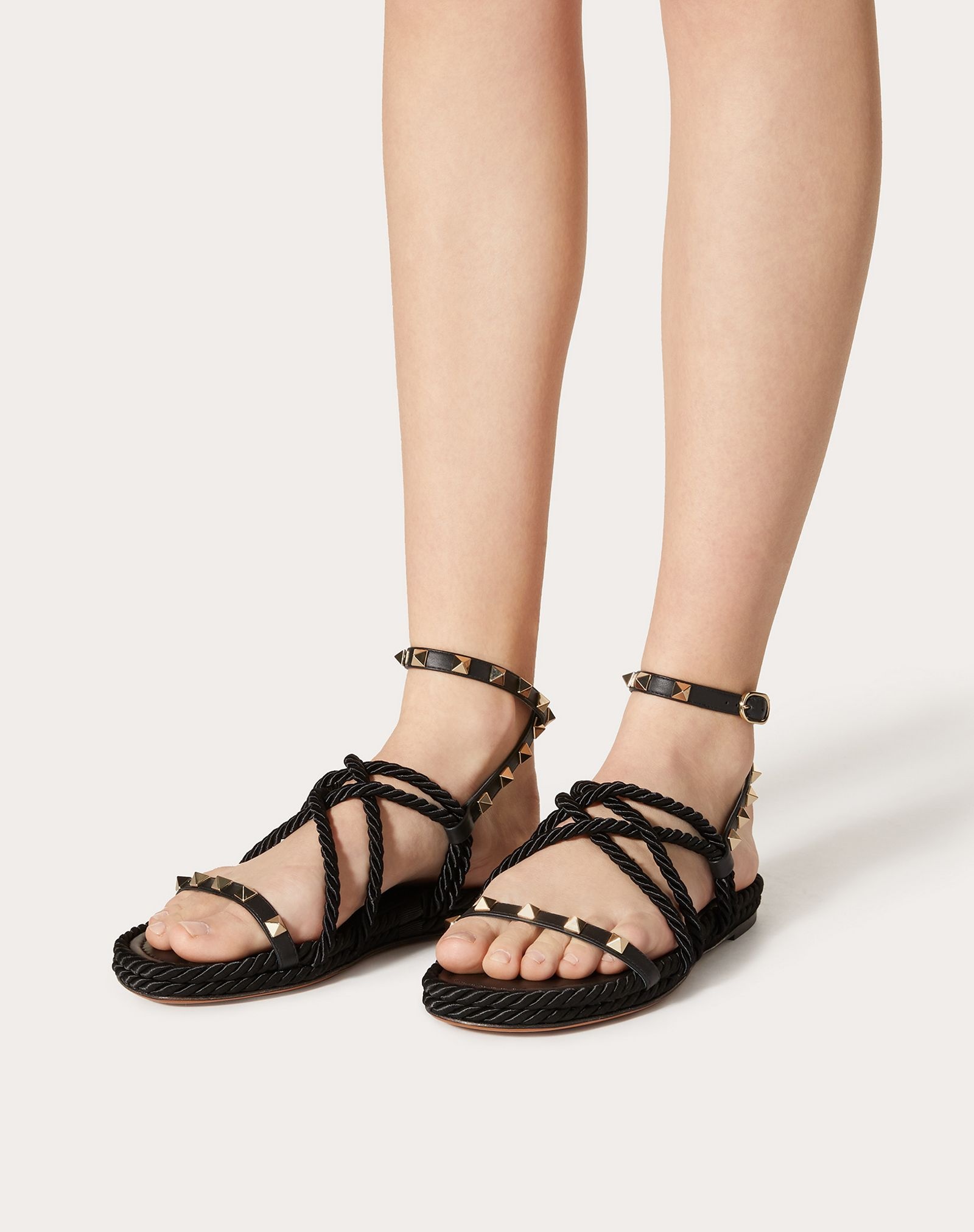 Rockstud Flat Ankle Strap Calfskin Sandal - 6