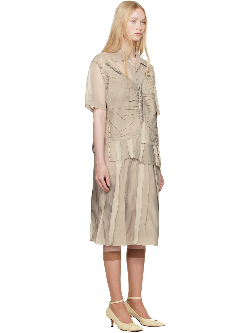 Beige Paneled Midi Dress - 2