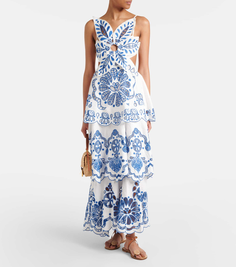 FARM RIO Broderie anglaise tiered cotton maxi dress outlook