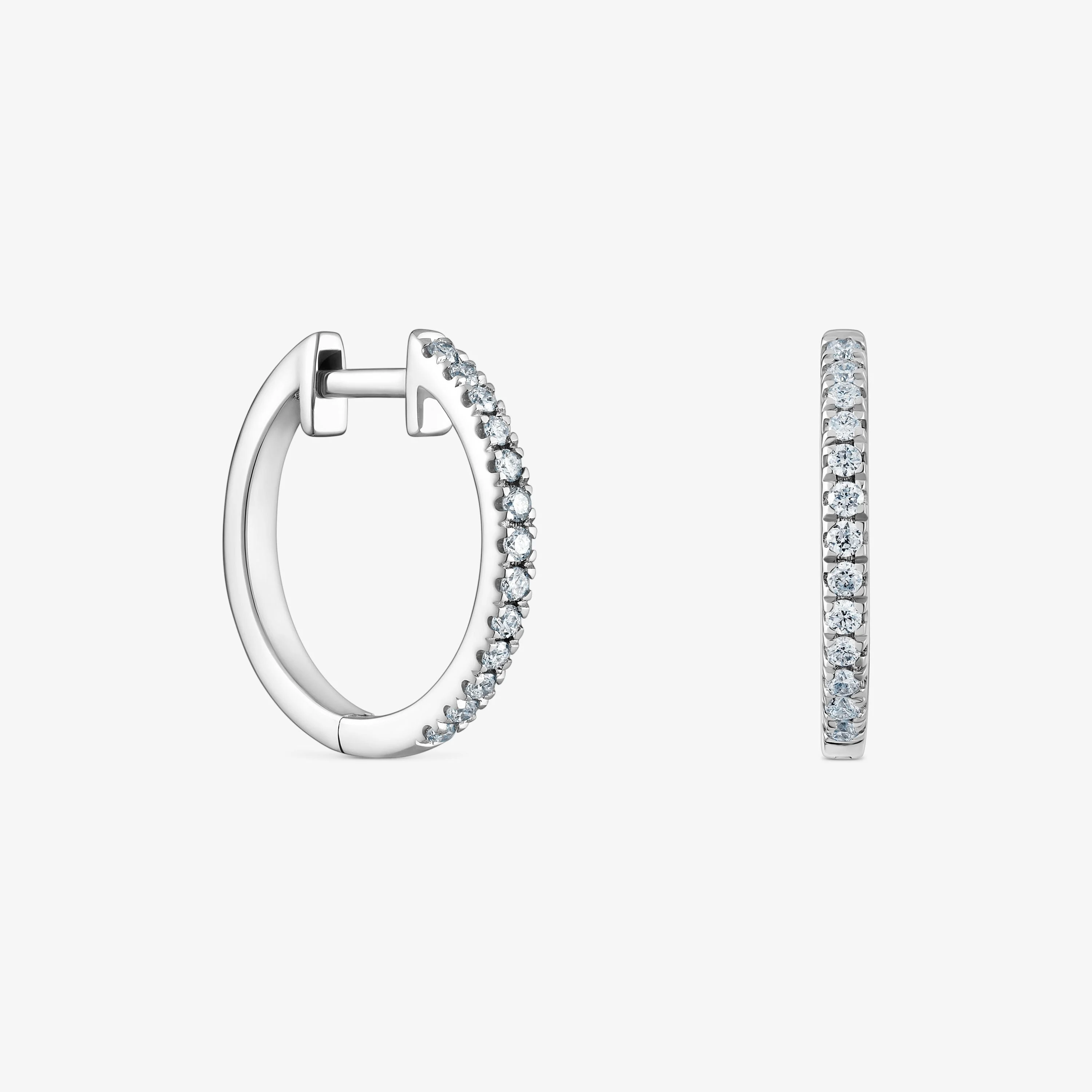 Les Classiques 14 mm short Hoop earrings in 18K white gold with diamonds - 1