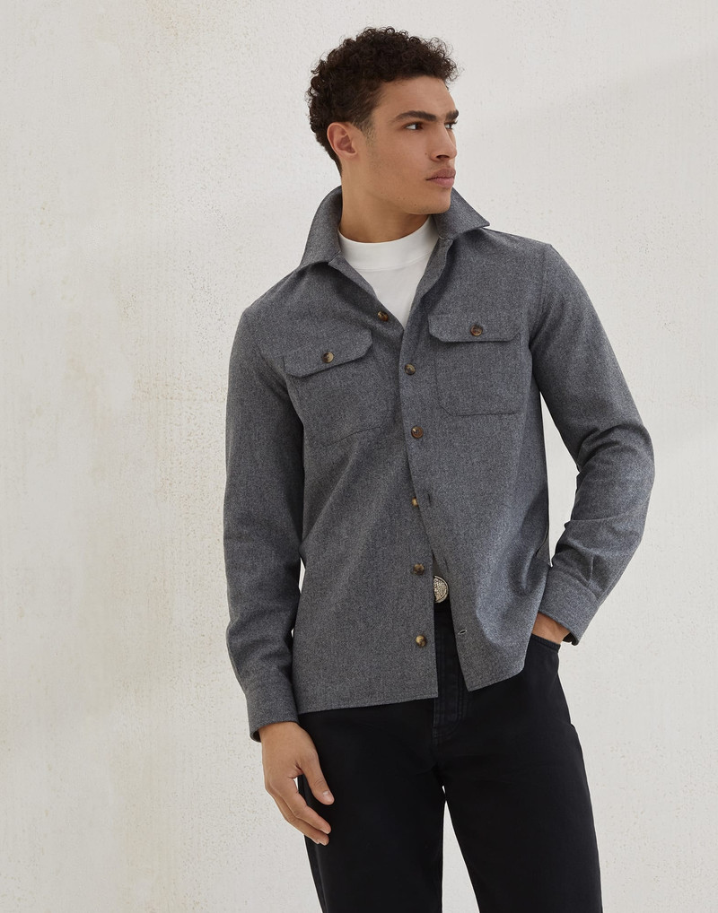 Virgin wool flannel overshirt with chest pockets 1