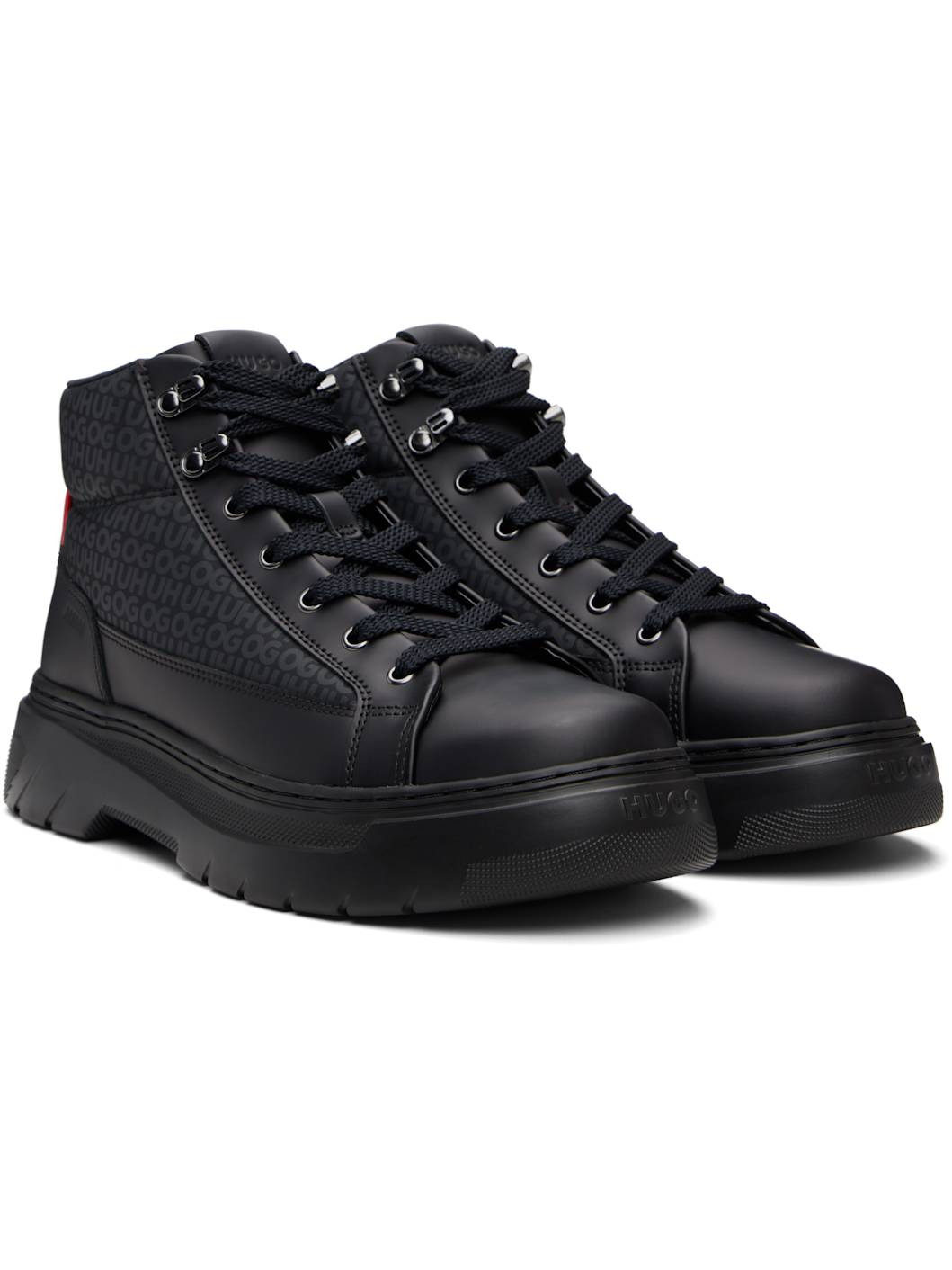 Black Printed-Logo Faux-Leather Boots - 4