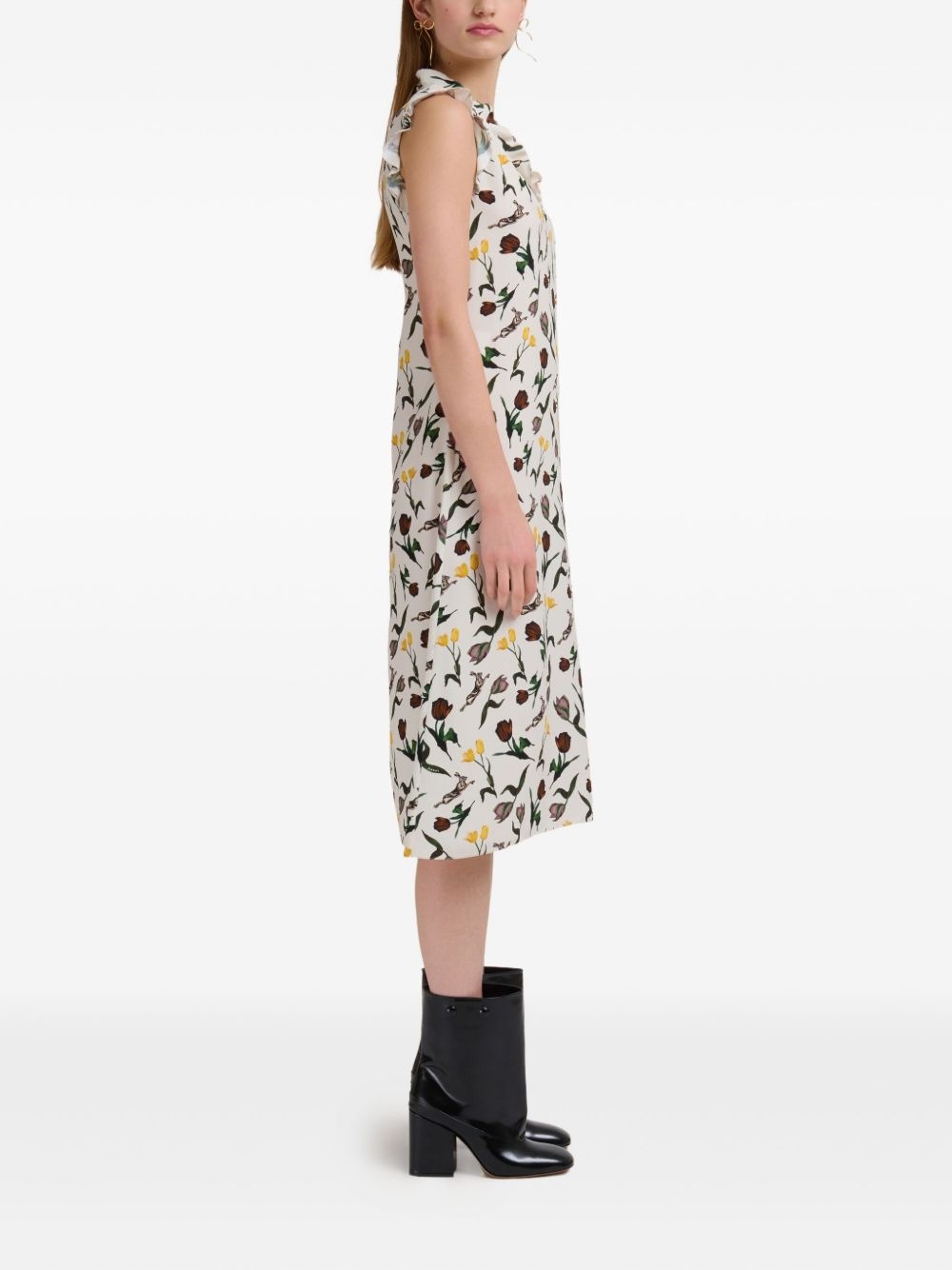 floral-print ruffled midi dress - 3