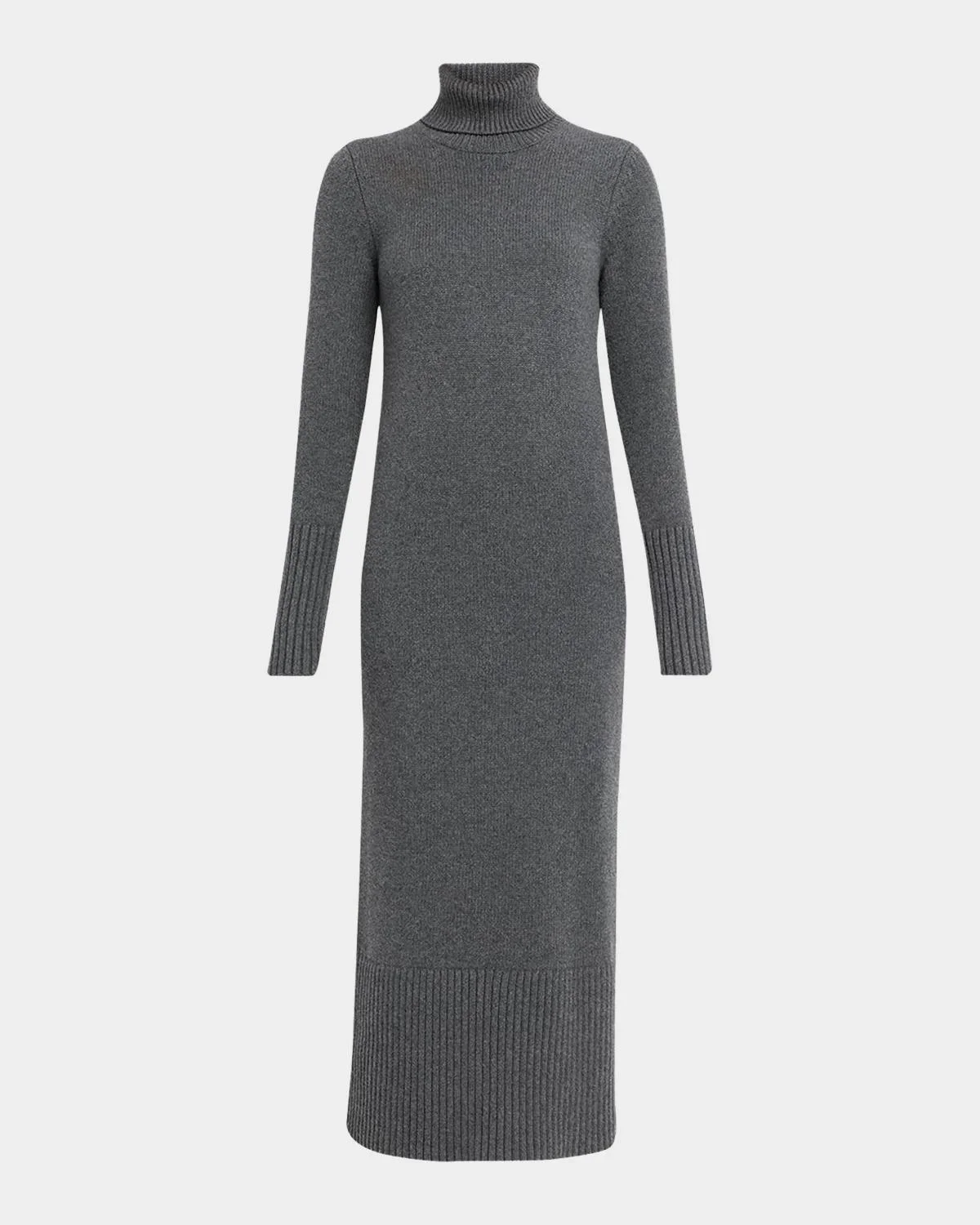 Long-Sleeve Turtleneck Wool Dress - 1