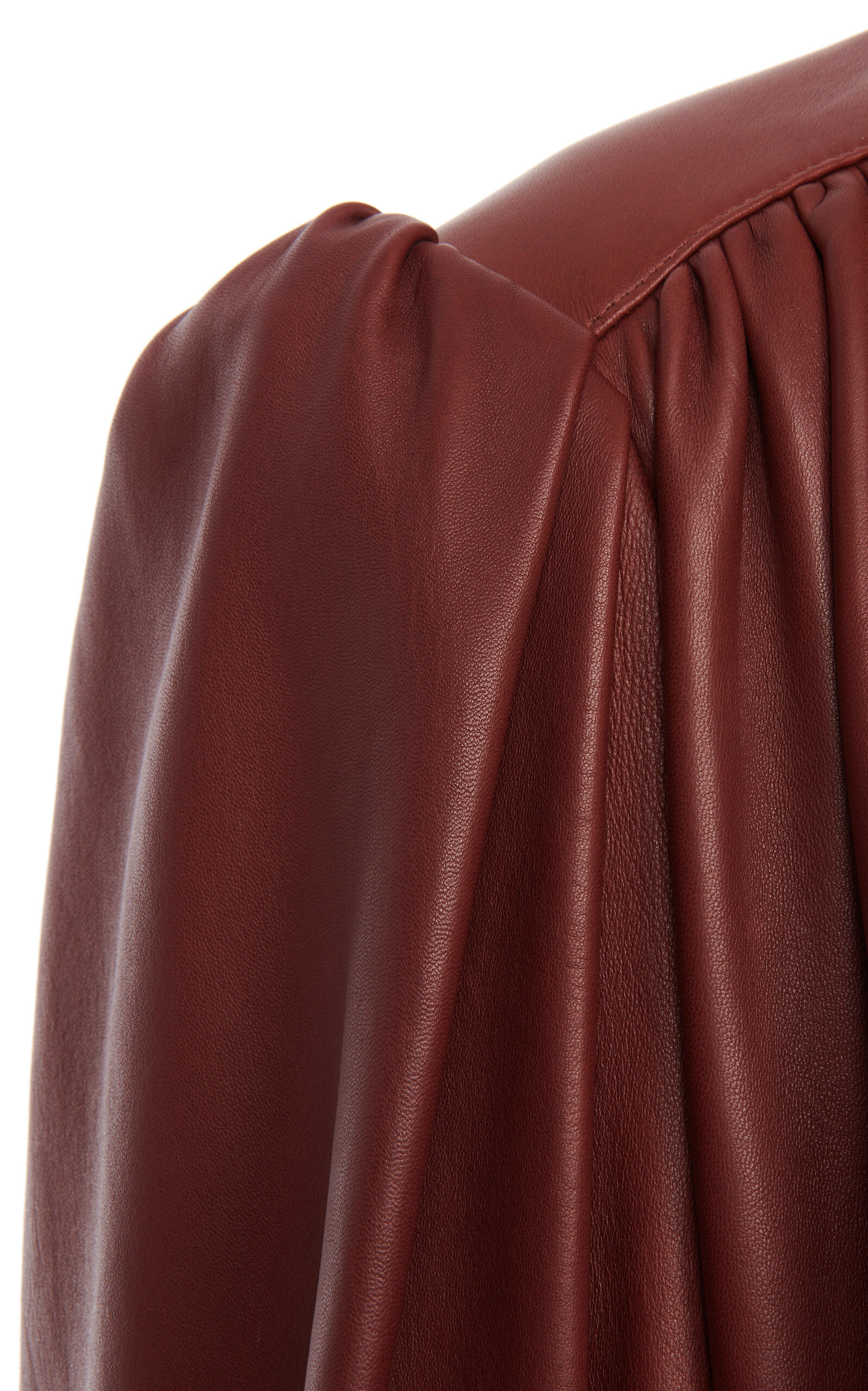 Puff-Sleeve Plonge Leather Cropped Jacket burgundy - 6