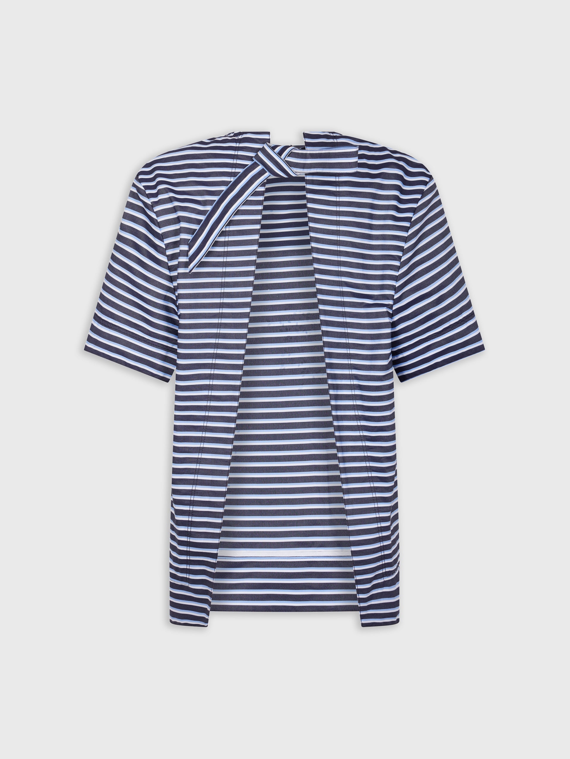 STRIPED WHITE AND BLUE EMBROIDERED TEE-SHIRT IN COTTON POPLIN - 7