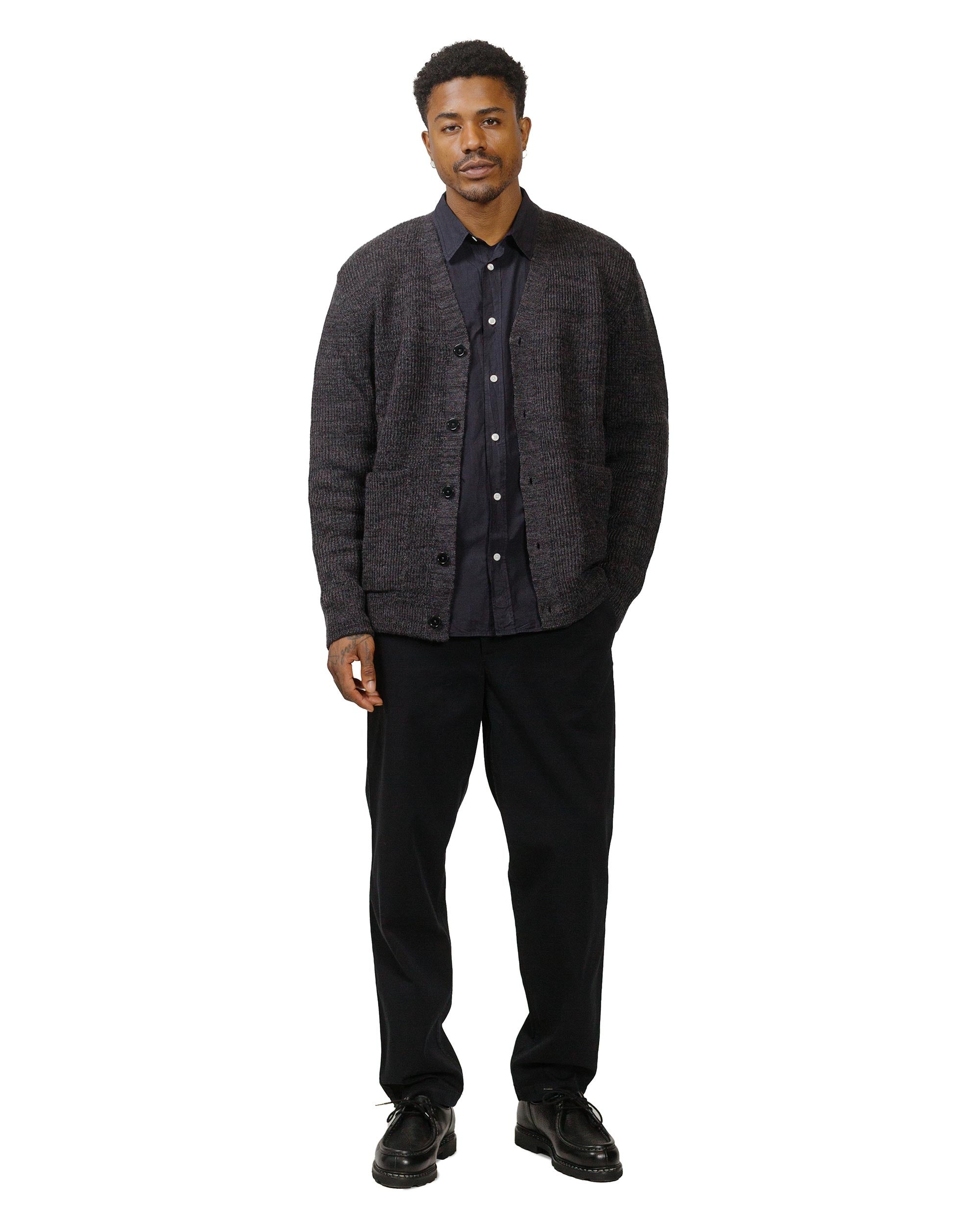 Loki Wool Cotton Rib Cardigan Dark Grey Melange - 4