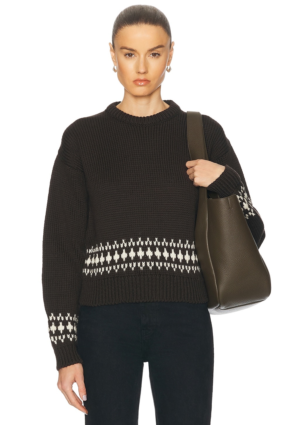 Fairisle Bottom Cropped Crewneck Sweater - 1