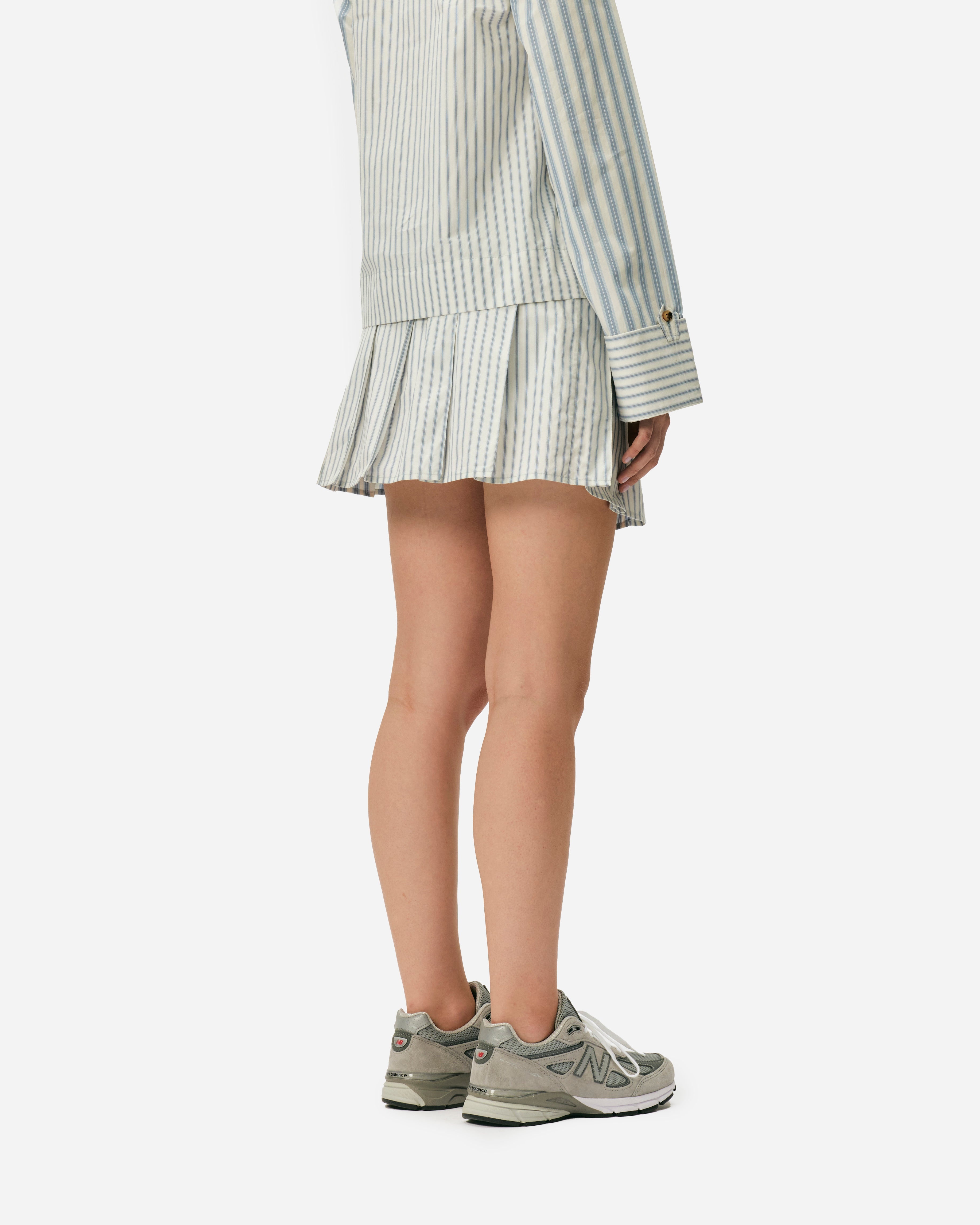 Stripe Cotton Pleated Mini Skirt - 5