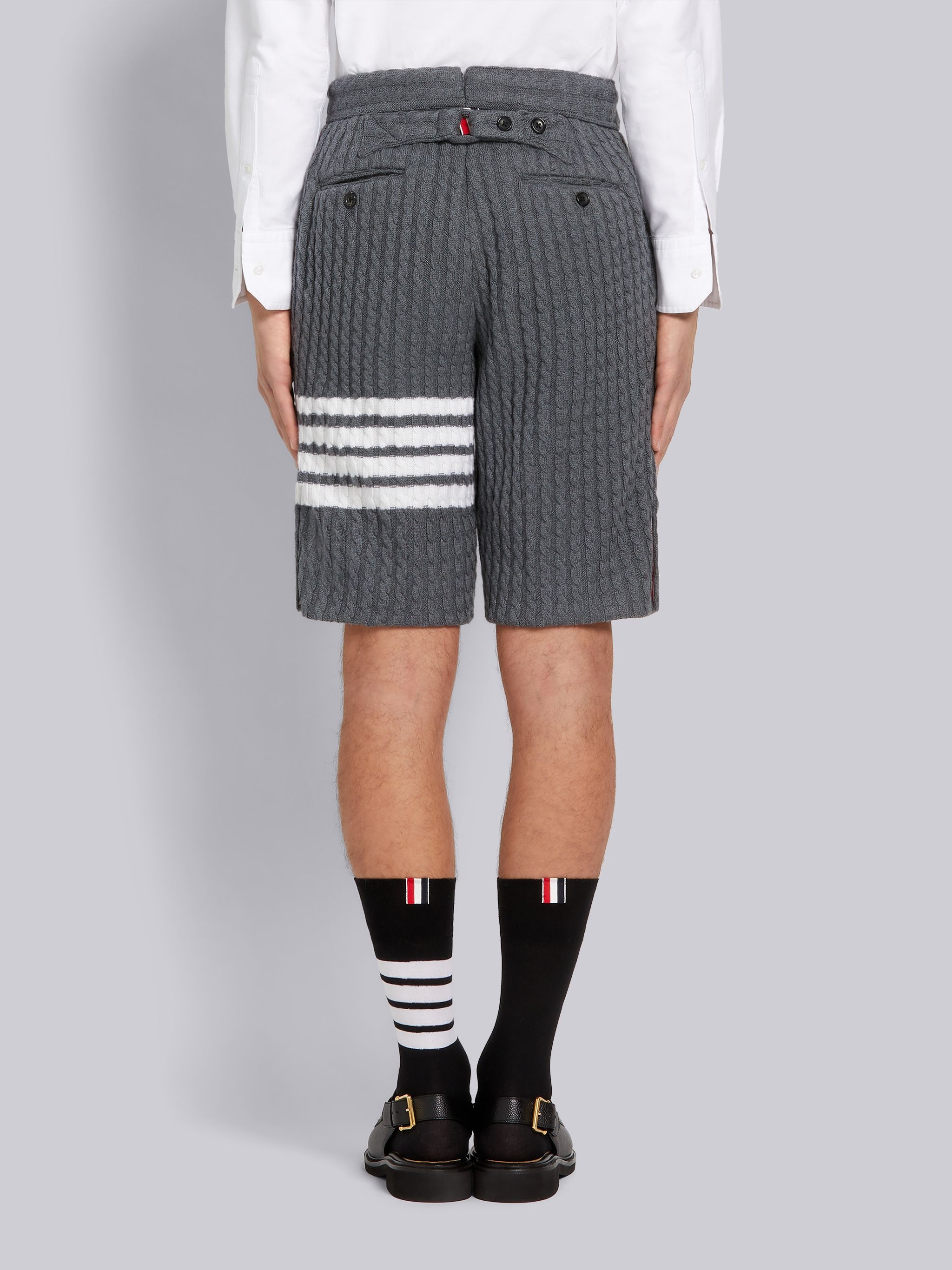Medium Grey Baby Cable Merino 4-stripe Classic Backstrap Short - 3