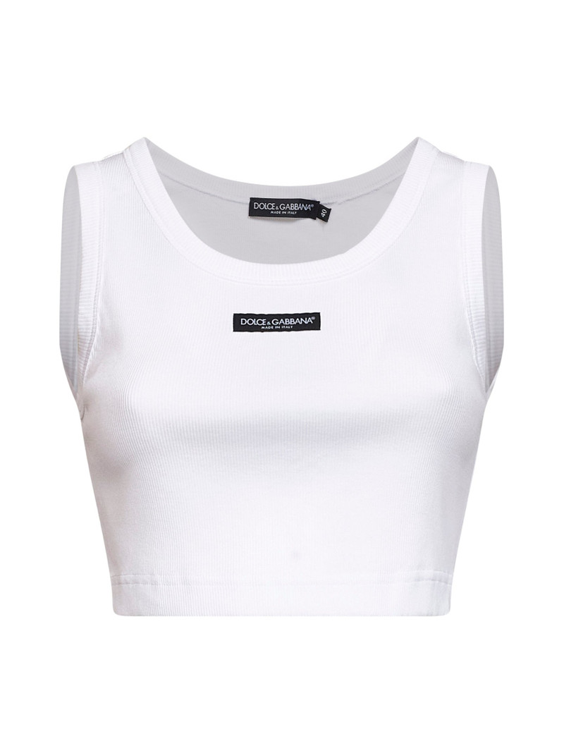 White ribbed cotton cropped logo tank top 1
