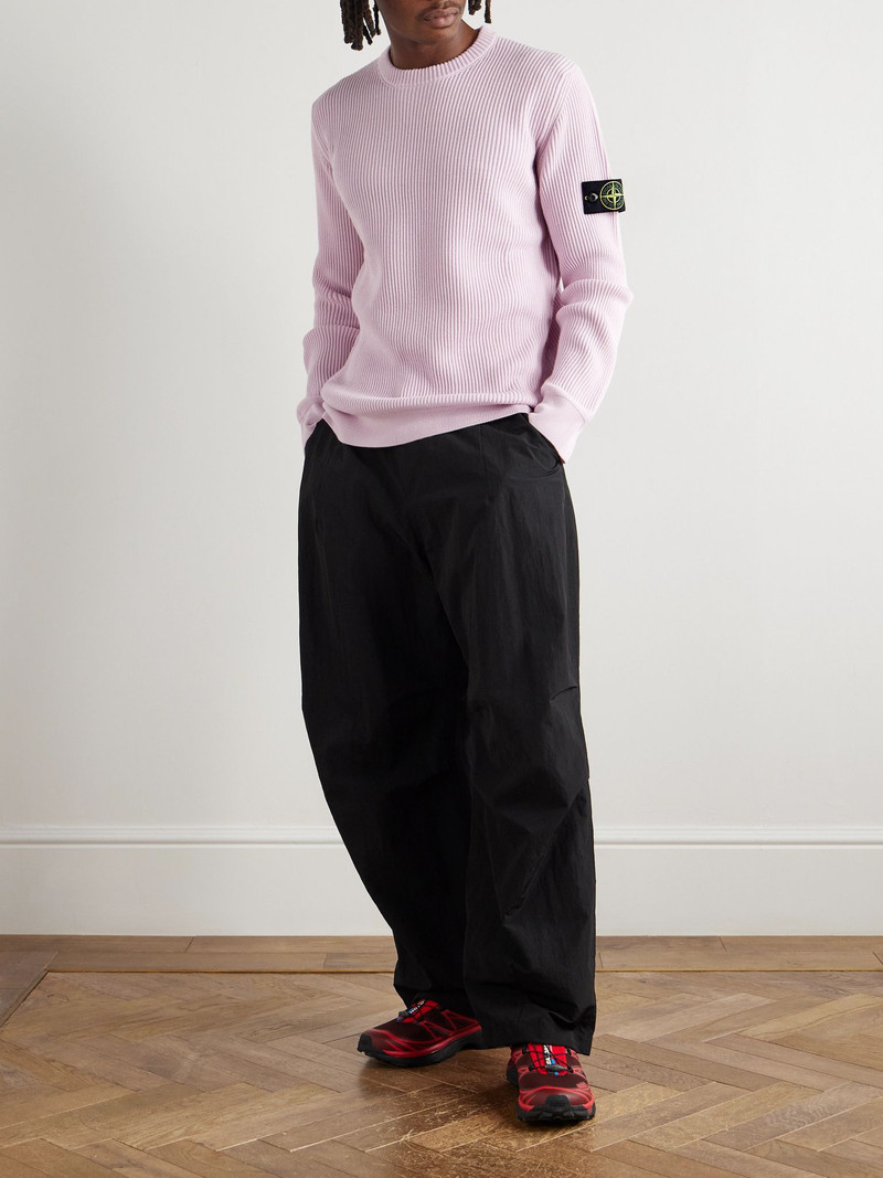 Stone Island Logo-Appliquéd Ribbed Wool Sweater Pink outlook