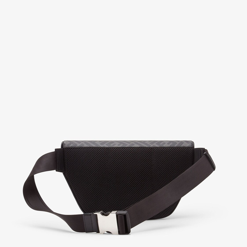Belt bag made of black and gray FF fabric. Internal compartment with zipper and palladium-finish met 3