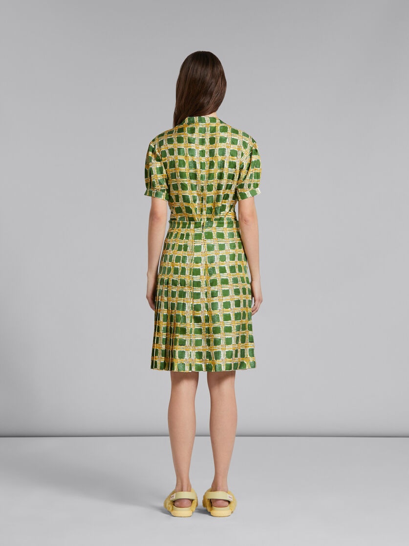 GREEN SILK TWILL SKIRT WITH  CHECK FIELDS PRINT - 3