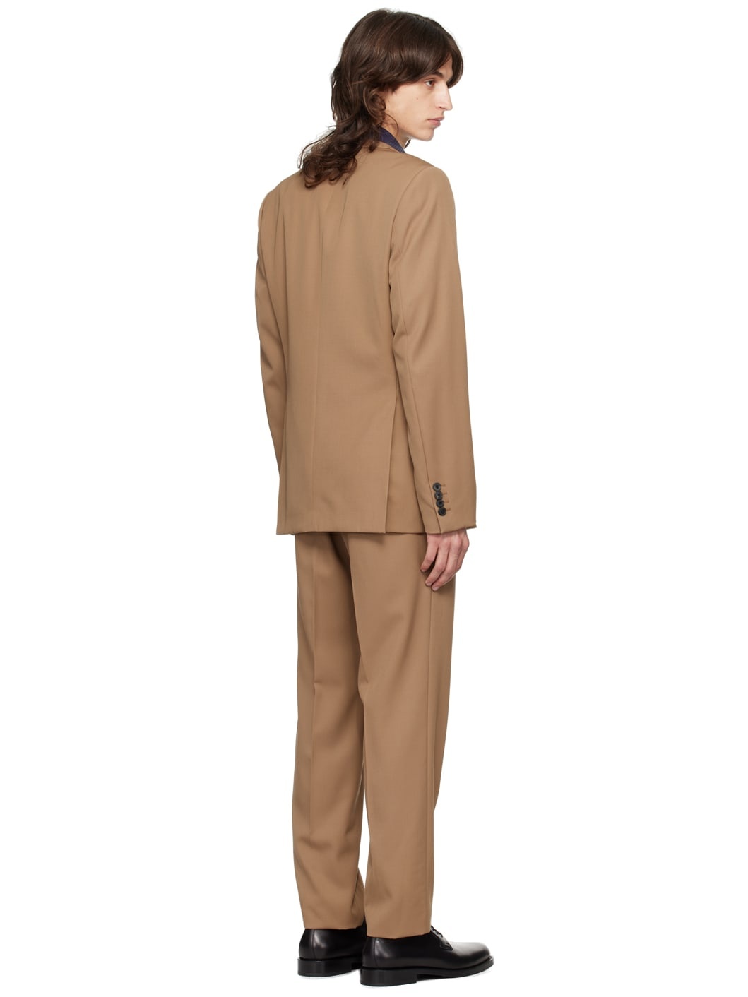 Tan Single-Breasted Wool Suit - 3