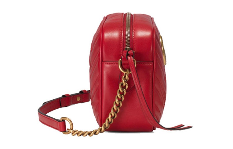 (WMNS) Gucci GG Marmont Gold Logo Leather Chain Small Red Classic Shoulder Messenger Bag 447632-DTD1 - 6