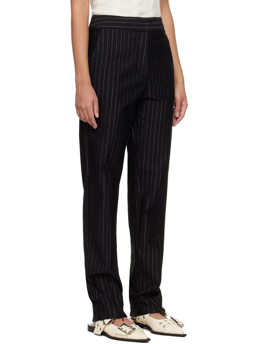 Black Stripe Mid Waist Trousers - 2