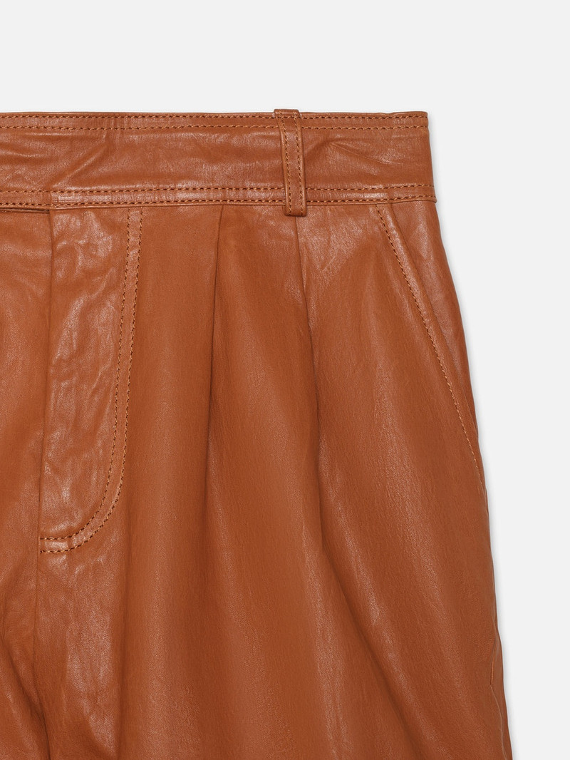 Pleated Wide Cuff Leather Short in Light Whiskey 2