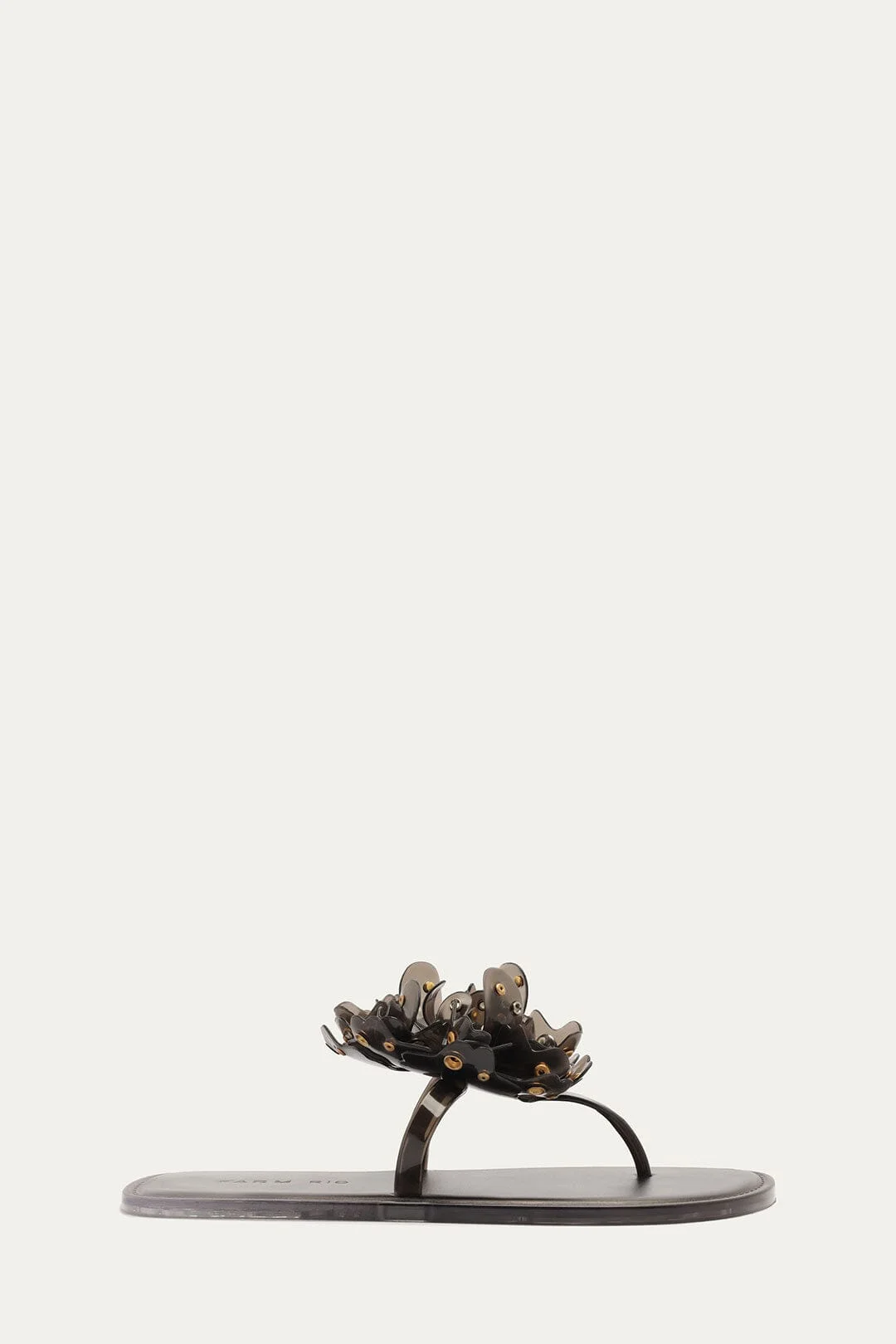 Black Studded Flower Jelly Flat Sandal - 1