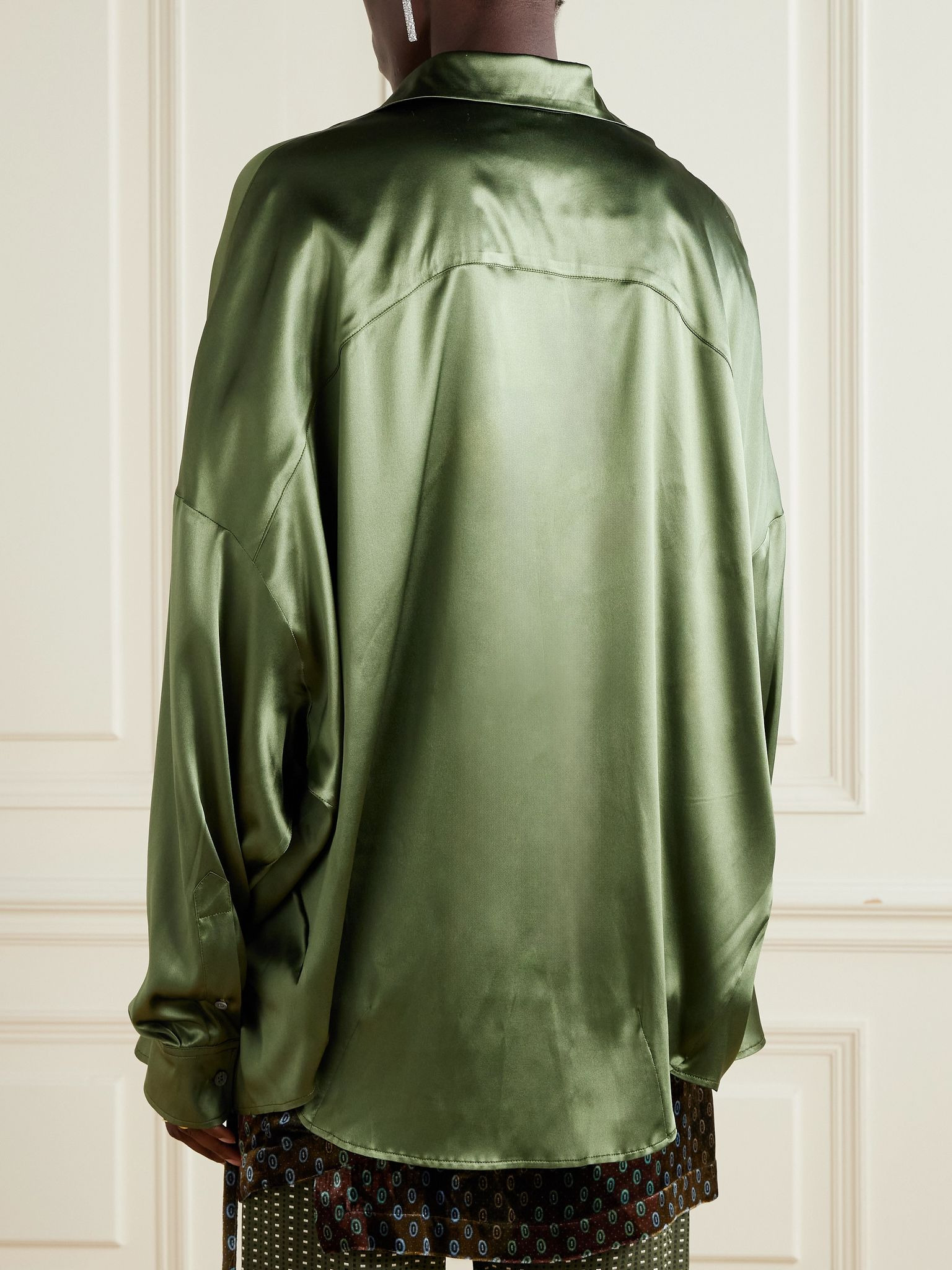 Casia oversized silk-satin shirt Green - 4