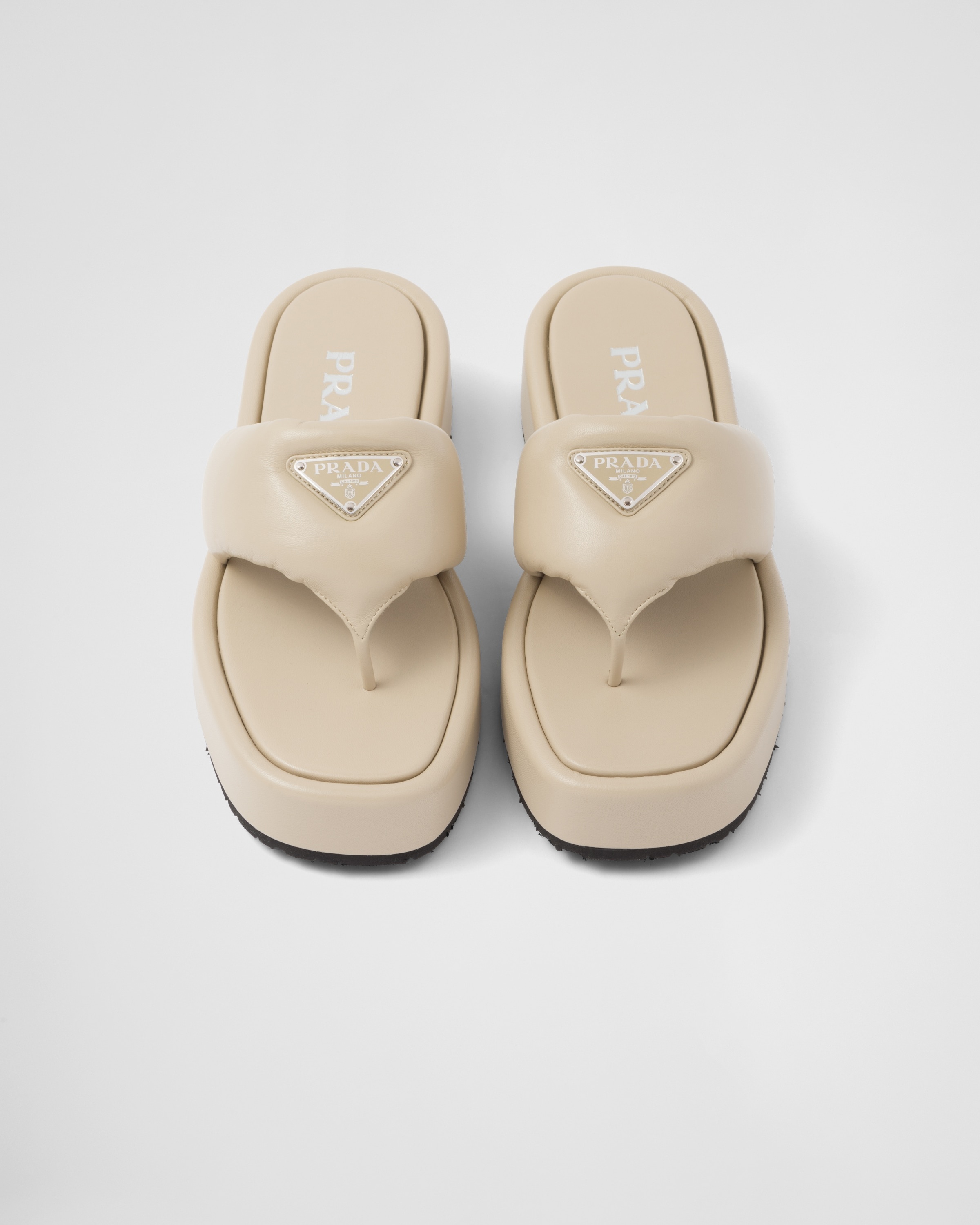 Prada Soft padded nappa leather thong wedge sandals - 4