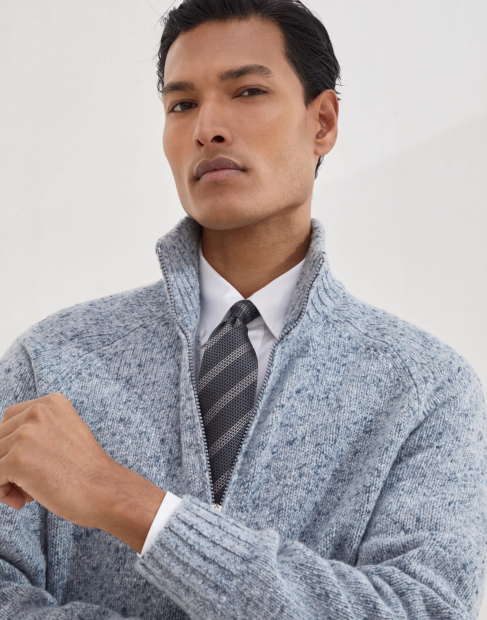 Textured silk tie with stripes - 3