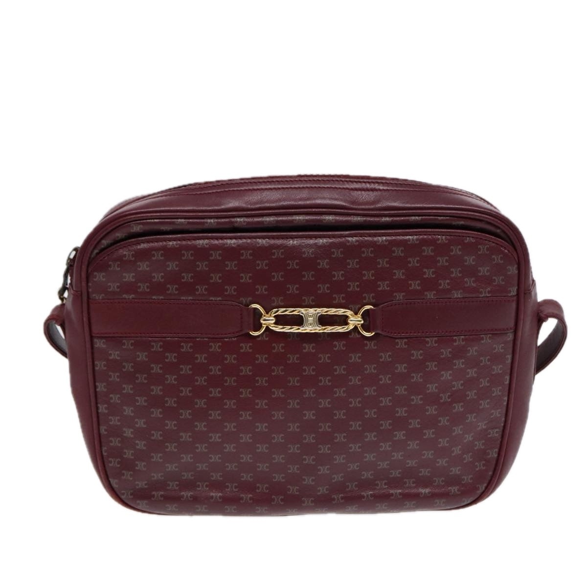 CELINE Macadam Canvas Shoulder Bag Red Gold - 13