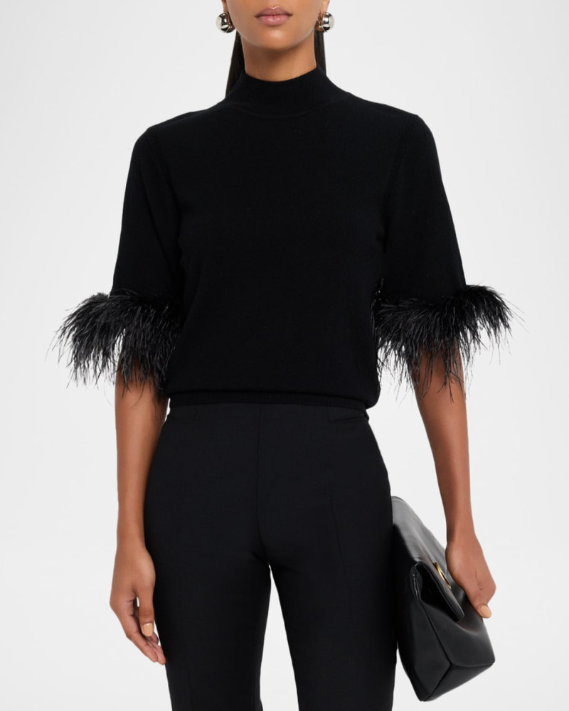 Mock-Neck Feather Cuff Sweater 4