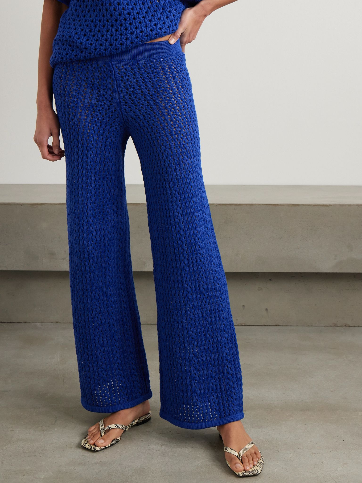 Espina crocheted cotton flared pants Blue - 3