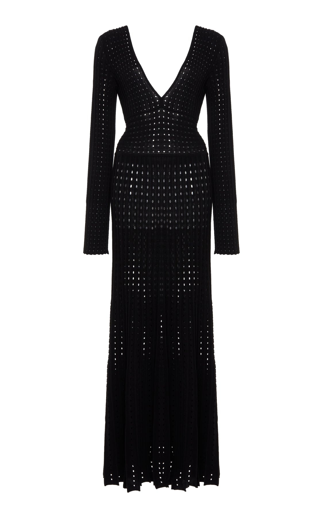 PERFORATED KNIT DRESS WITH LOW V-NECK AND BACK OPENING BLACK - 9