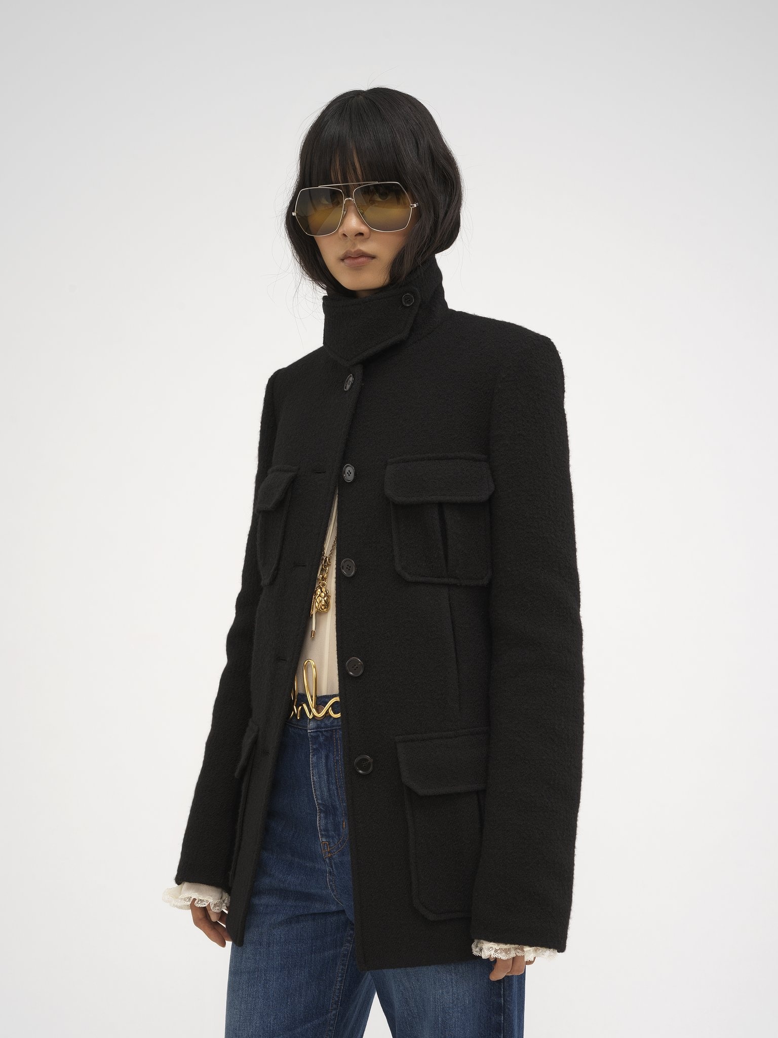 LONG OFFICER JACKET IN BOUCLÉ WOOL - 4