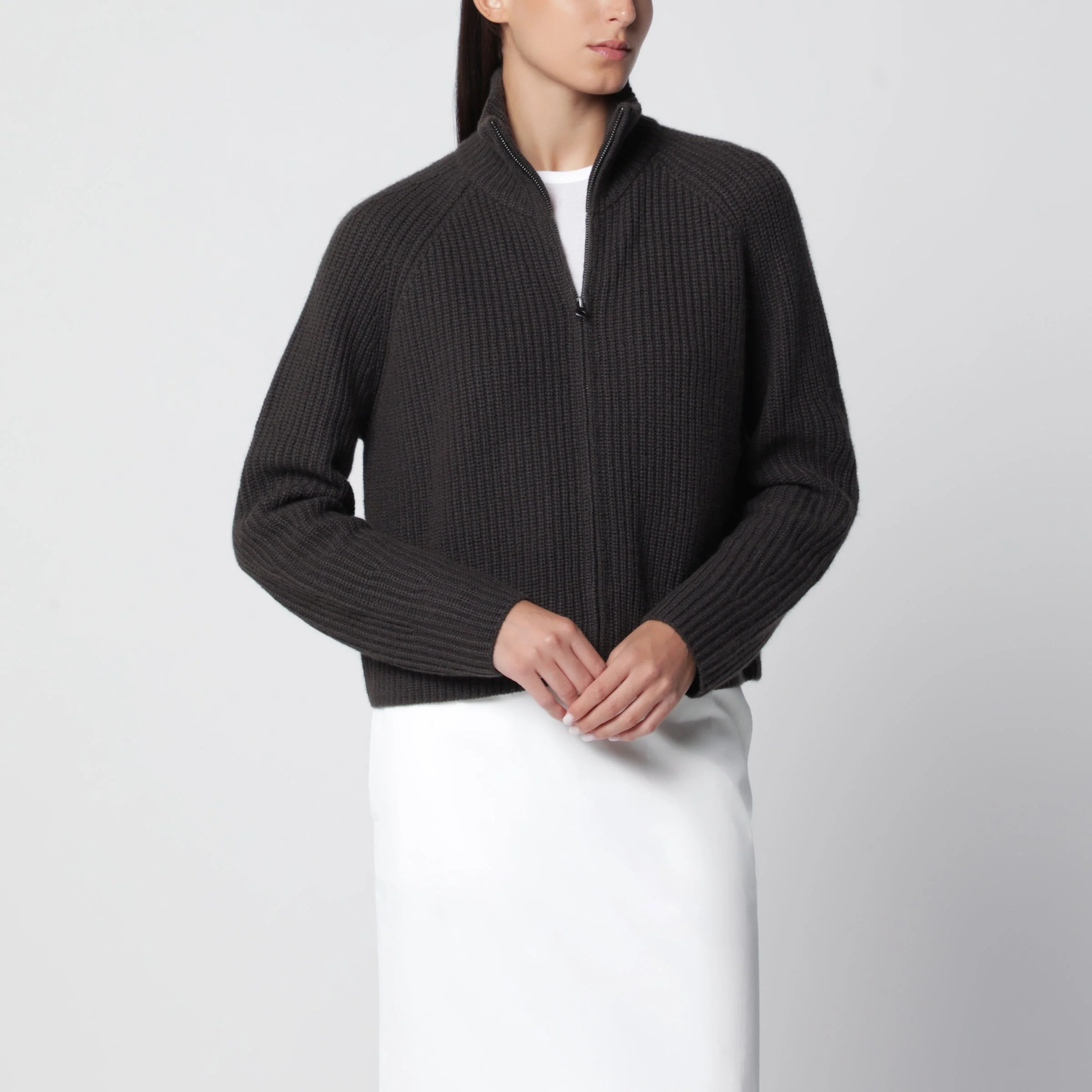 Dark green Sadie zip-up cashmere cardigan - 1