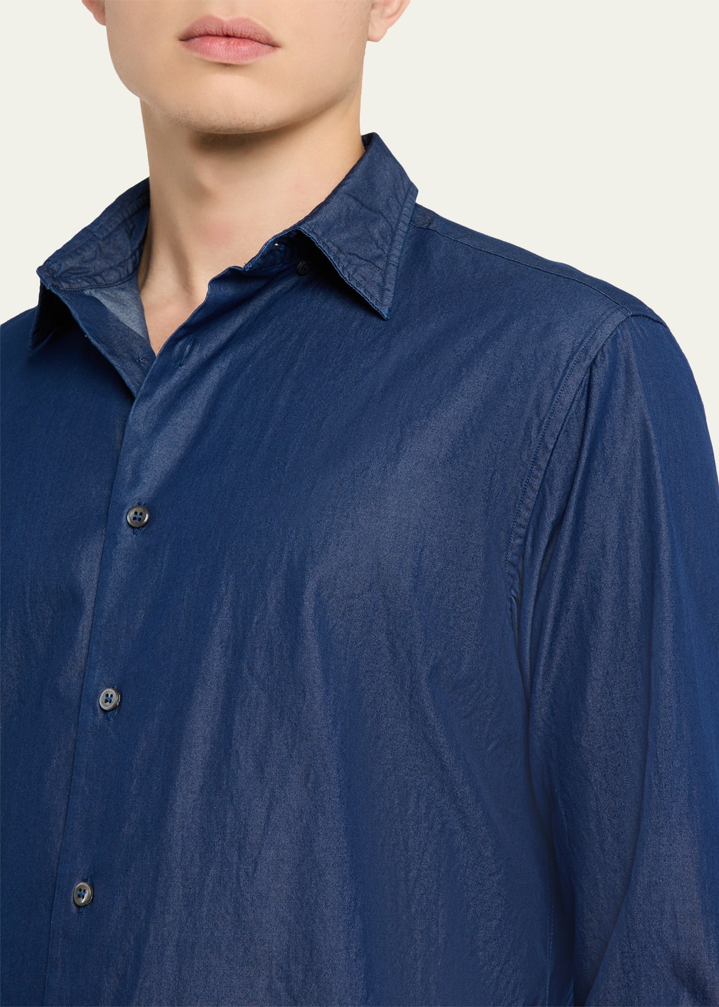 Men's Cotton Denim Casual Button-Down Shirt - 5