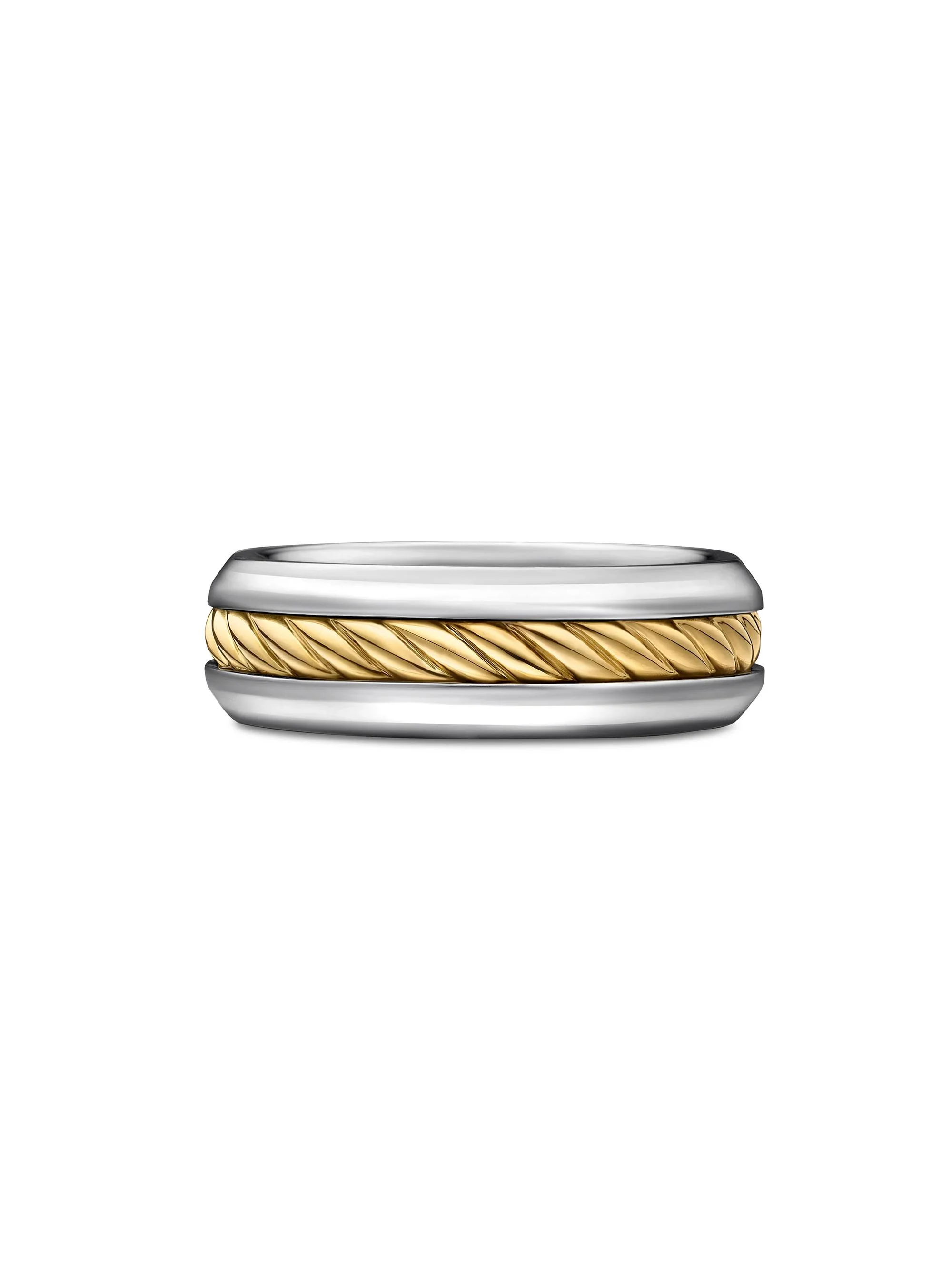 Men's Cable Inset Band Ring in Sterling Silver - 1