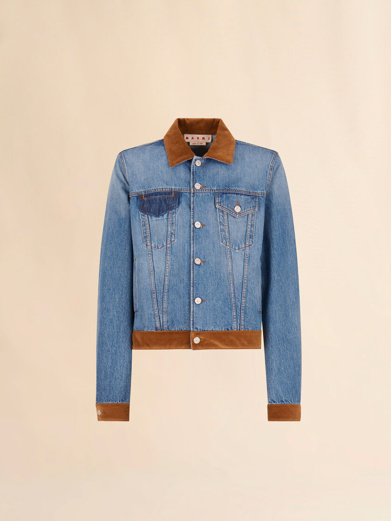 BLUE DENIM TRUCKER JACKET WITH PATCH ON BACK 1