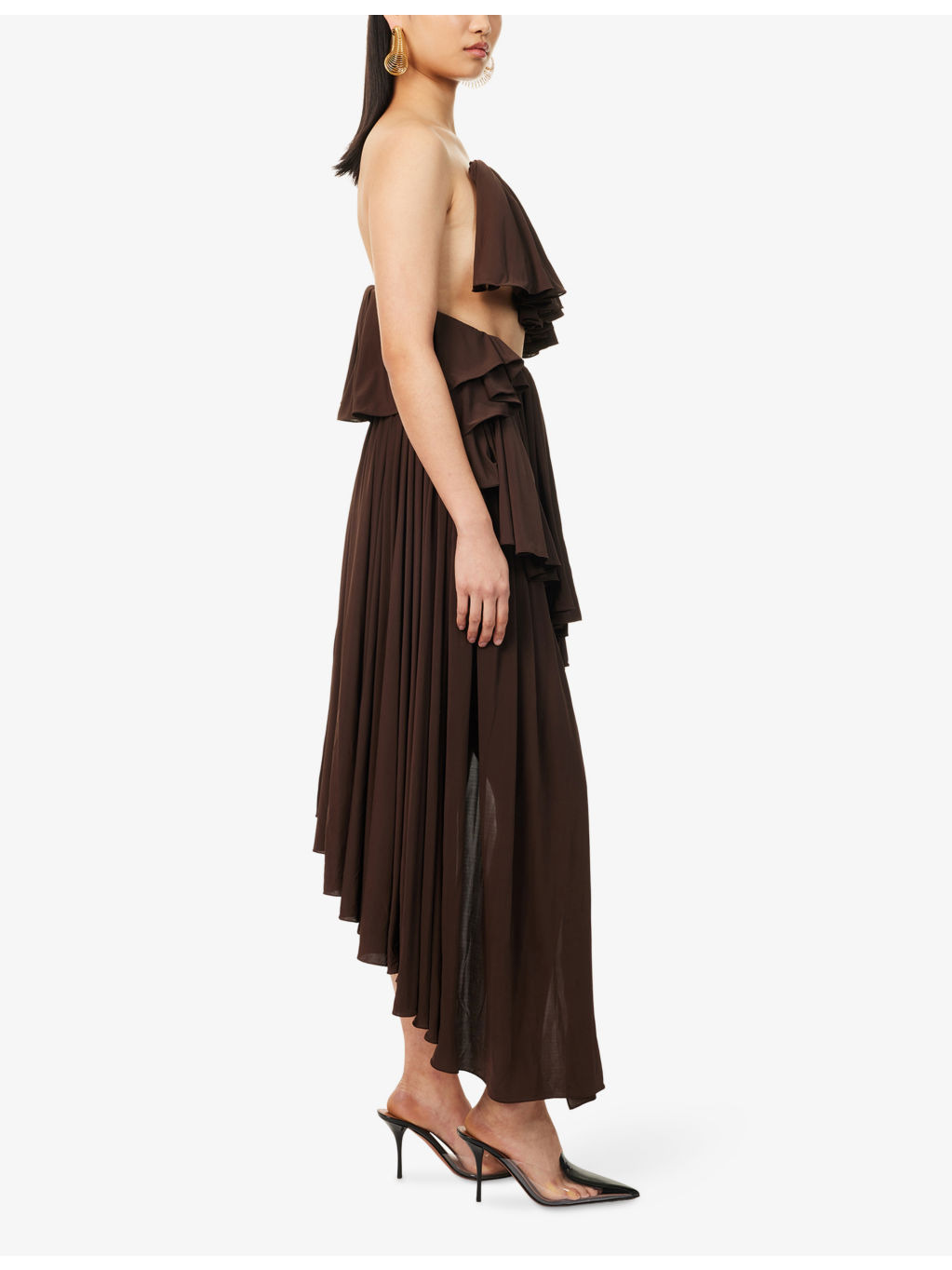Spiral Ruffled Stretch-Woven Midi Dress - 3