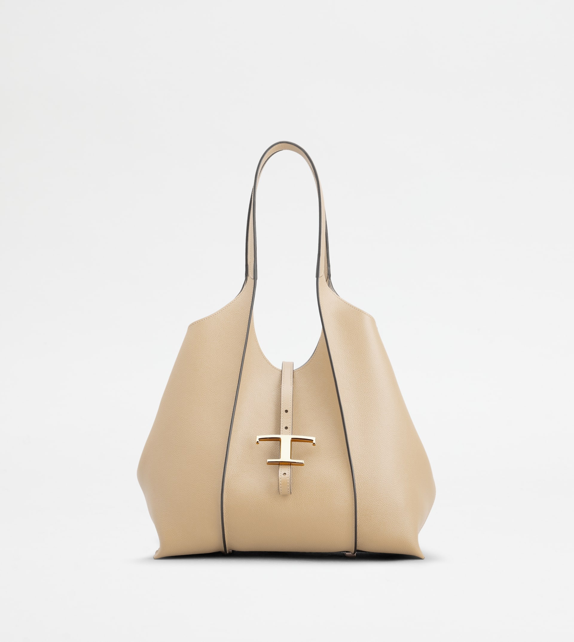T TIMELESS SHOPPING BAG IN LEATHER SMALL - BEIGE - 1