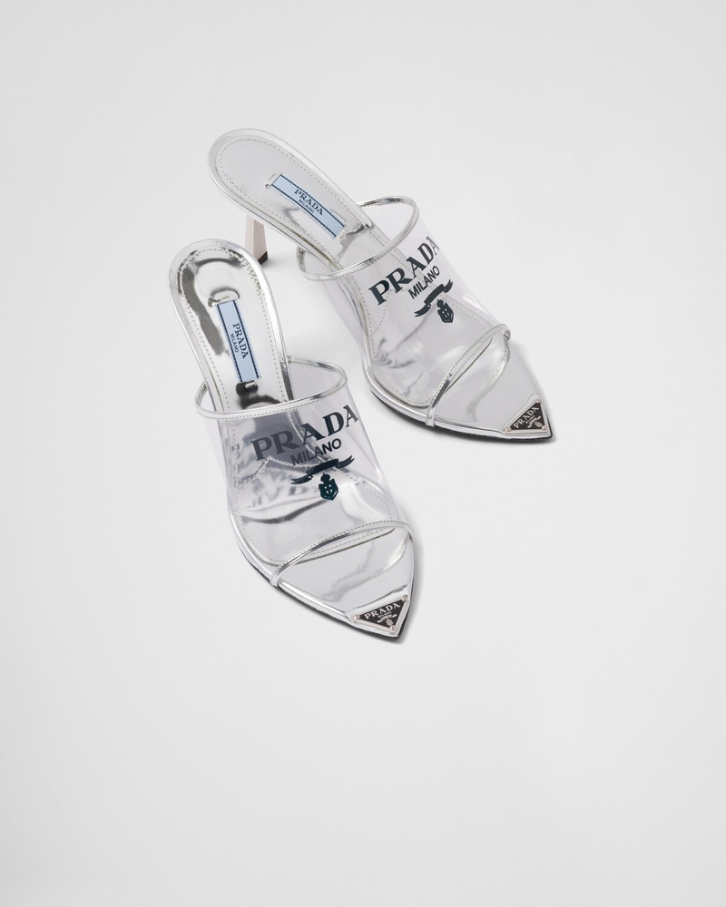 Logo-print Plexiglas high-heel slides 4